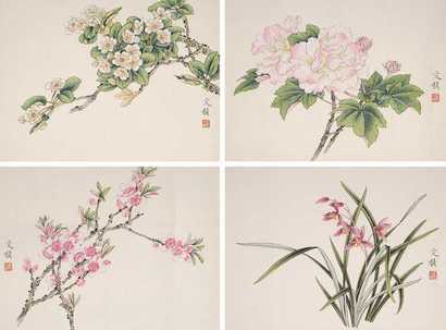 龚文桢 花卉（四帧） 镜心
